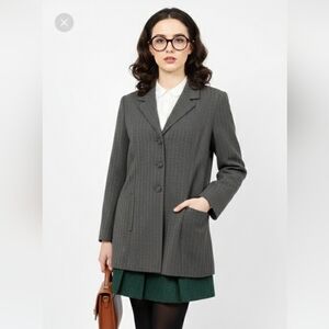 Vintage Banu Blazer Y2K Gray Wool Striped Minimalist Office Academia 12